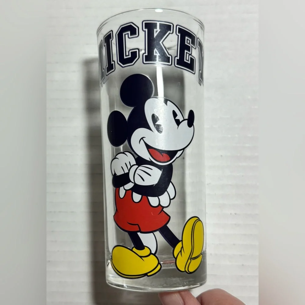 Disney Mickey Mouse Glass Drinking Cup‎ Block Letters Collectors Souvenir 16oz.